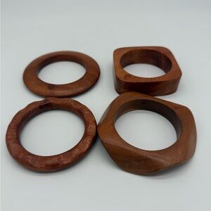 Set of 4 Elegant Brown Wooden Bangle Set